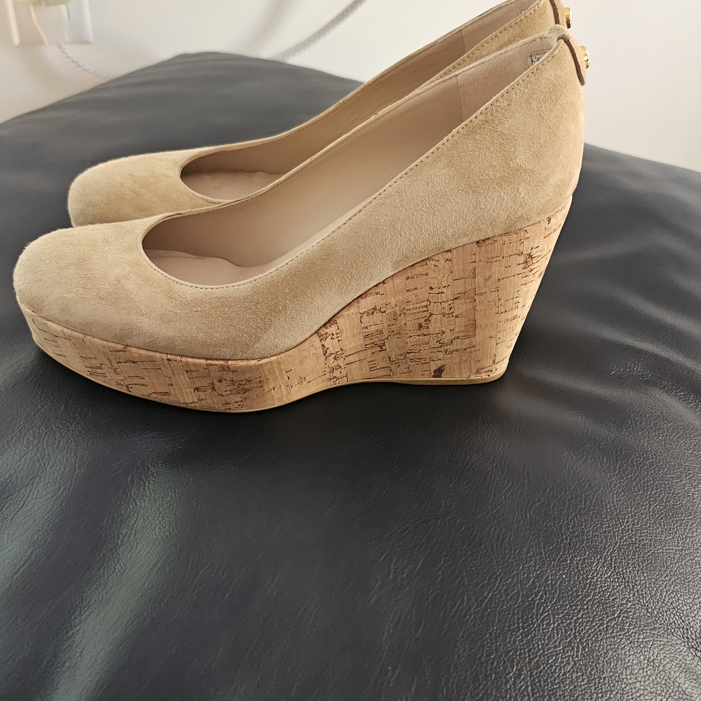 Stuart Weitzman Tan Wedge Shoes with Cork Platform